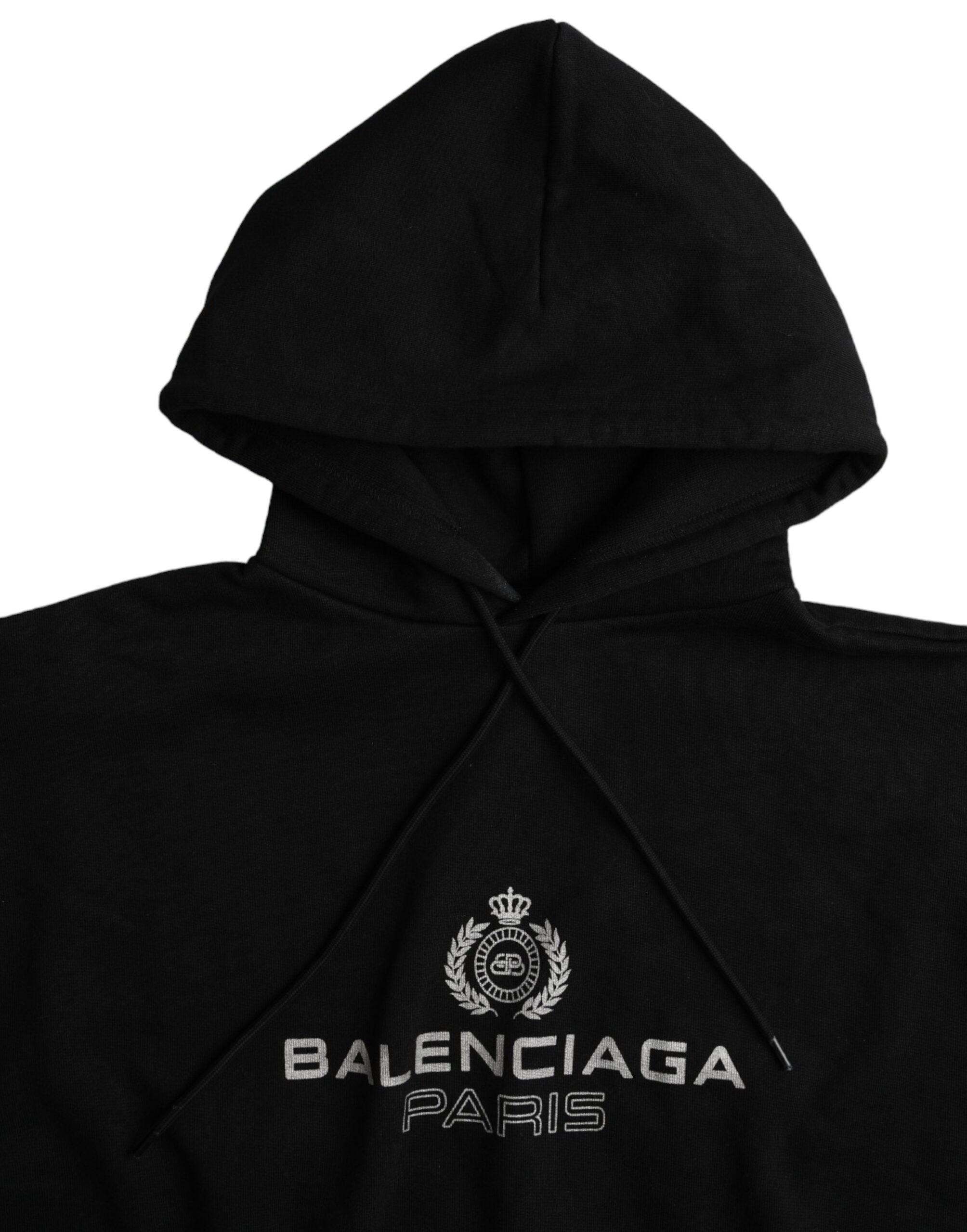 Balenciaga Black Cotton Logo Hooded Pullover Sweatshirt Sweater -   -  Balenciaga.
