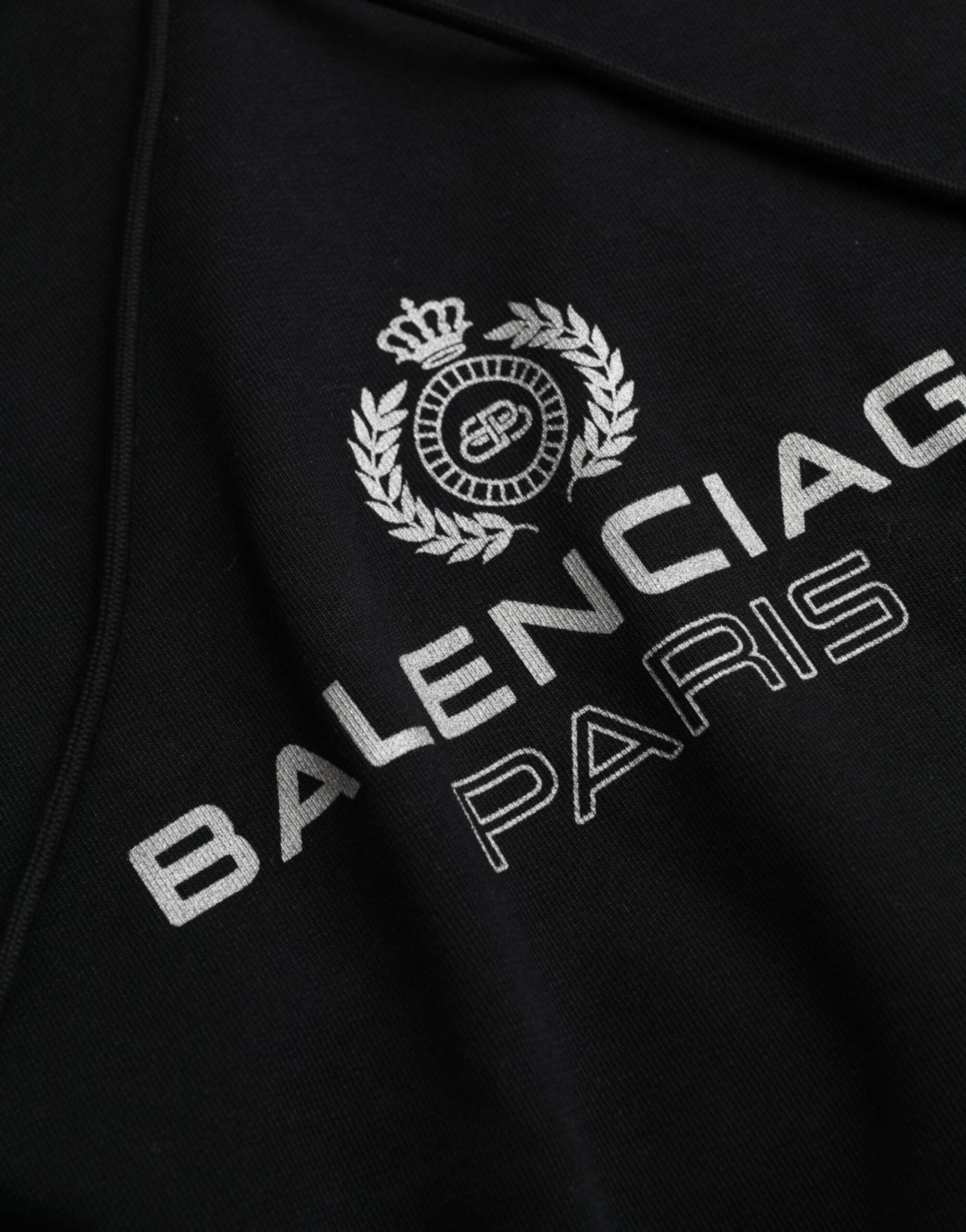 Balenciaga Black Cotton Logo Hooded Pullover Sweatshirt Sweater -   -  Balenciaga.