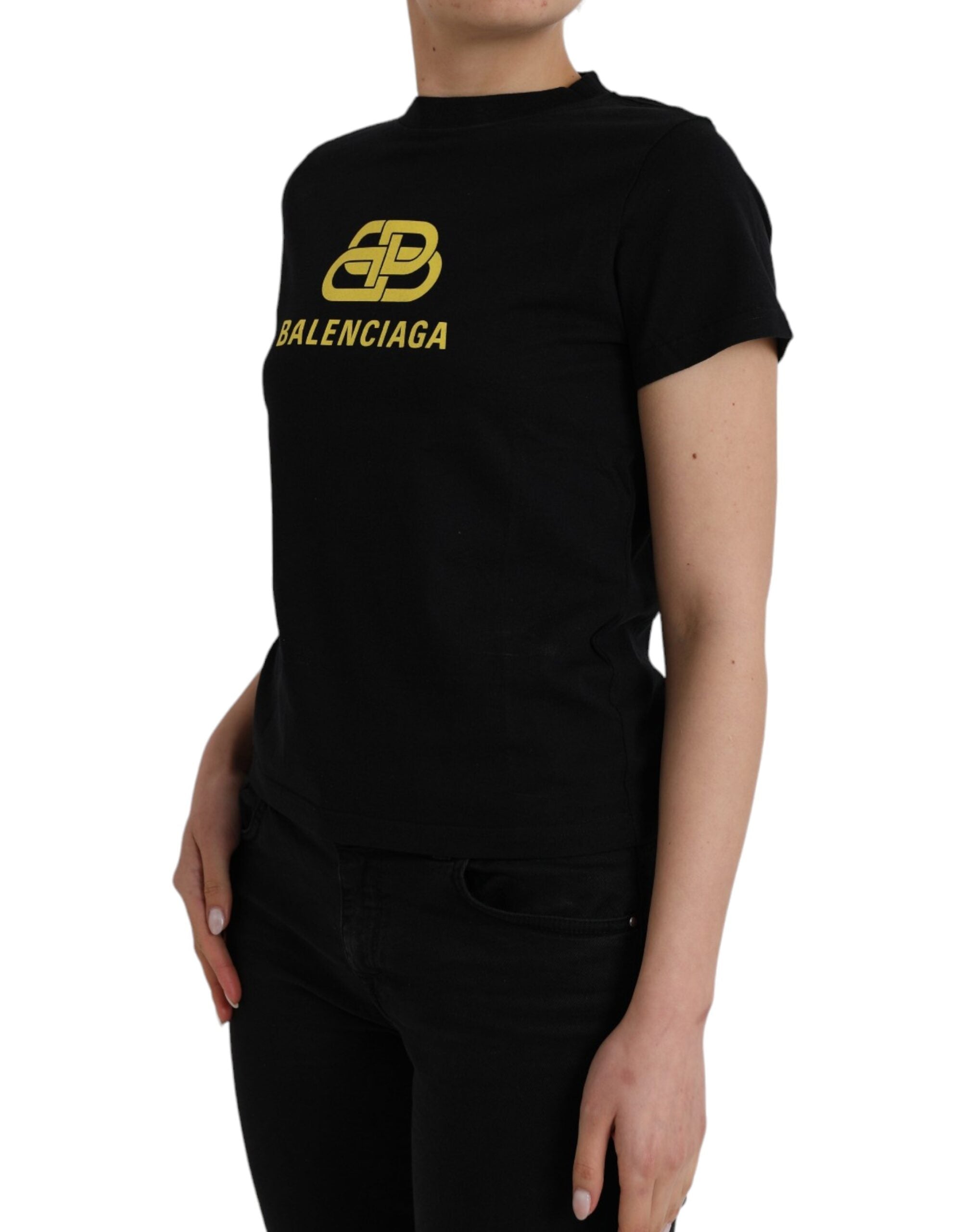 Balenciaga Black Cotton Logo Print Crew Neck Short Sleeves T-shirt -   -  Balenciaga.