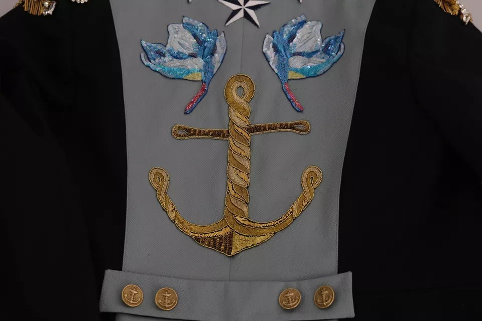 Dolce & Gabbana Blue Button Crystal Embellished Cotton Jacket -   -  Dolce & Gabbana.