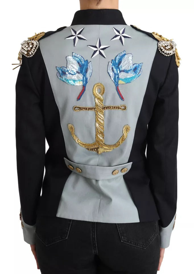 Dolce & Gabbana Blue Button Crystal Embellished Cotton Jacket -   -  Dolce & Gabbana.