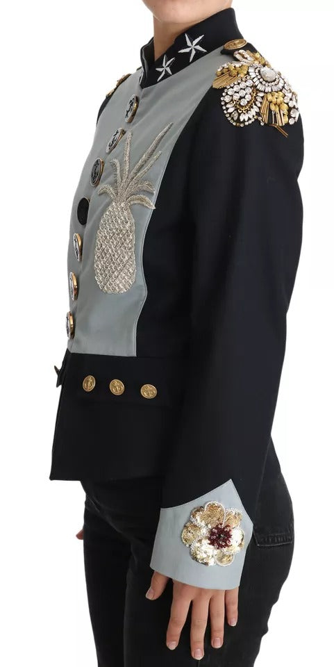 Dolce & Gabbana Blue Button Crystal Embellished Cotton Jacket -   -  Dolce & Gabbana.
