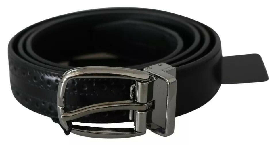Dolce & Gabbana Black Leather Silver Metal Buckle Classic Belt -   -  Dolce & Gabbana.