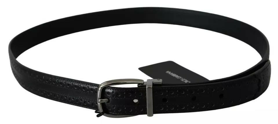 Dolce & Gabbana Black Leather Silver Metal Buckle Classic Belt -   -  Dolce & Gabbana.