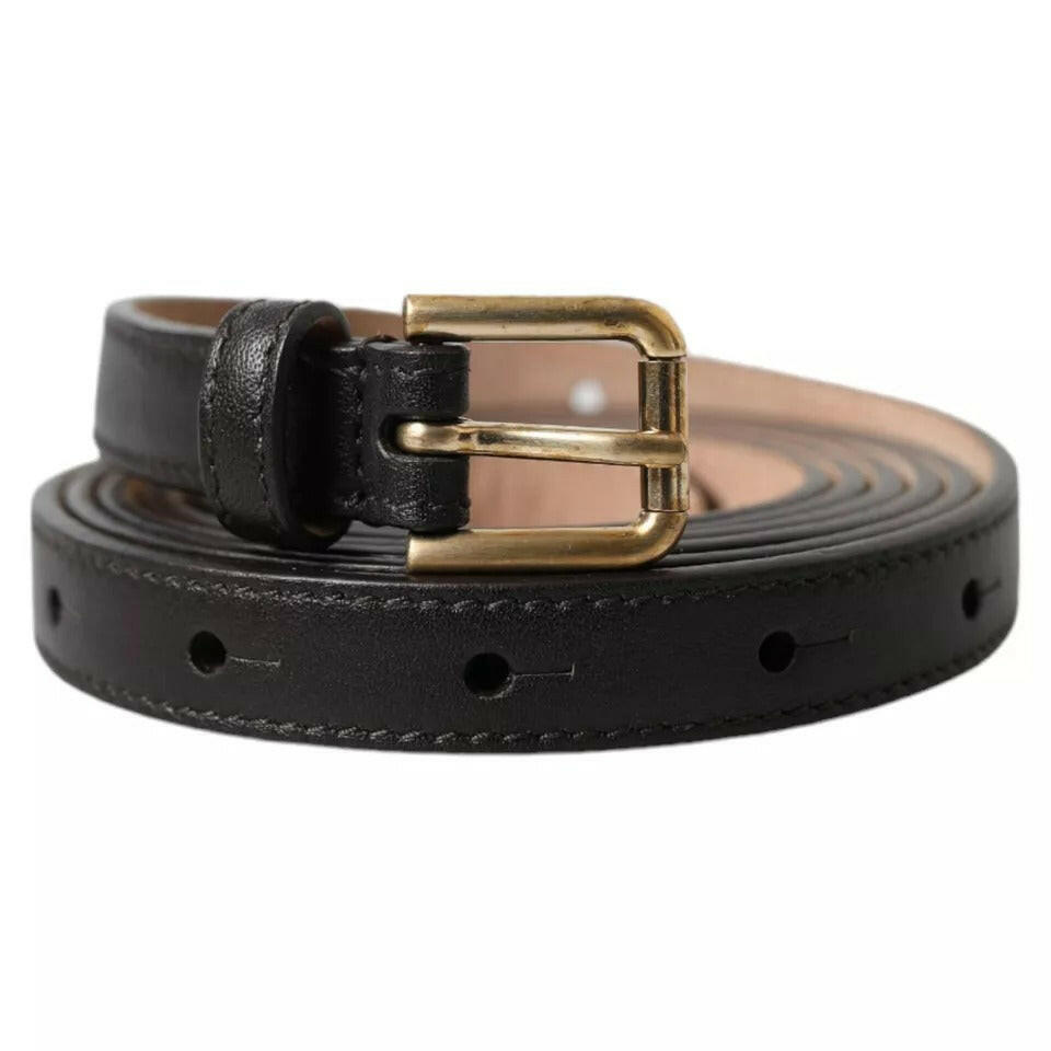 Dolce & Gabbana Dark Brown Leather Gold Metal Buckle Women Belt -   -  Dolce & Gabbana.