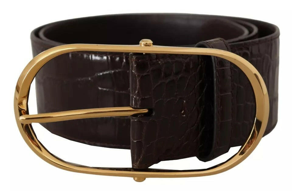 Dolce & Gabbana Brown Crocodile Pattern Leather Gold Oval Buckle Belt -   -  Dolce & Gabbana.