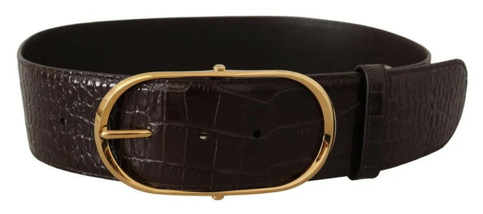 Dolce & Gabbana Brown Crocodile Pattern Leather Gold Oval Buckle Belt -   -  Dolce & Gabbana.