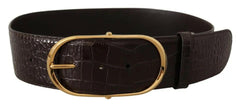 Dolce & Gabbana Brown Crocodile Pattern Leather Gold Oval Buckle Belt -   -  Dolce & Gabbana.