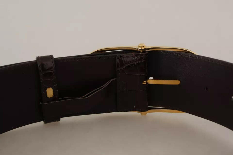 Dolce & Gabbana Brown Crocodile Pattern Leather Gold Oval Buckle Belt -   -  Dolce & Gabbana.