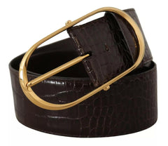 Dolce & Gabbana Brown Crocodile Pattern Leather Gold Oval Buckle Belt -   -  Dolce & Gabbana.