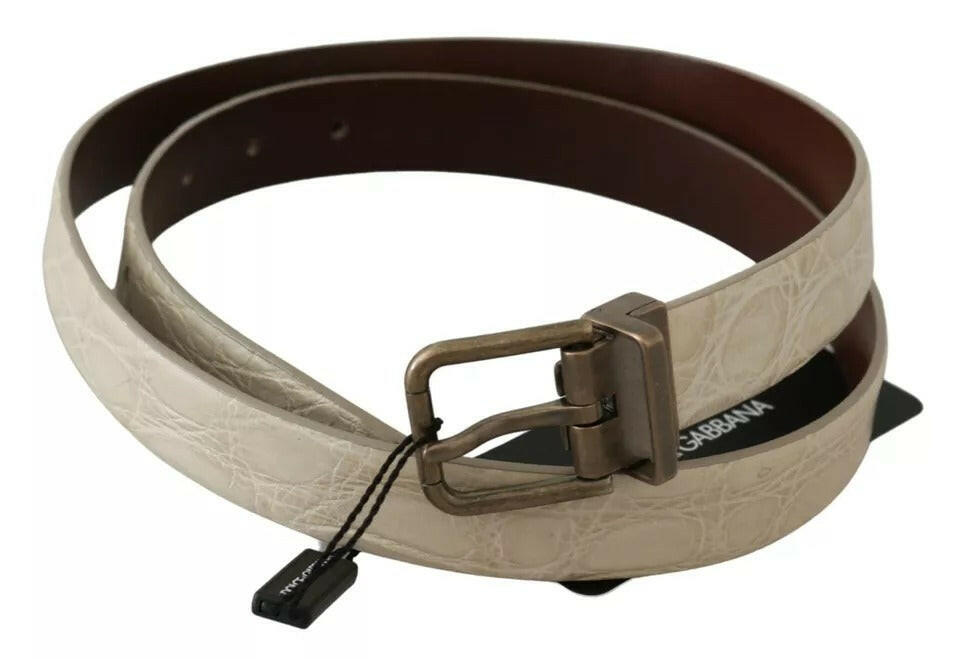 Dolce & Gabbana Cream Beige Gold Buckle Waist Leather Belt -   -  Dolce & Gabbana.