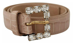 Dolce & Gabbana Beige Leather Crystal Buckle Women Belt -   -  Dolce & Gabbana.