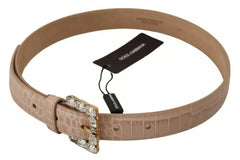 Dolce & Gabbana Beige Leather Crystal Buckle Women Belt -   -  Dolce & Gabbana.