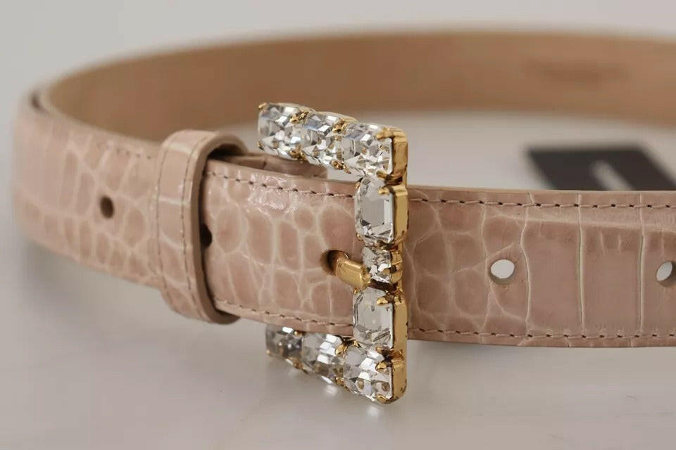 Dolce & Gabbana Beige Leather Crystal Buckle Women Belt -   -  Dolce & Gabbana.