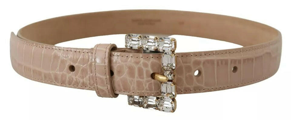 Dolce & Gabbana Beige Leather Crystal Buckle Women Belt -   -  Dolce & Gabbana.