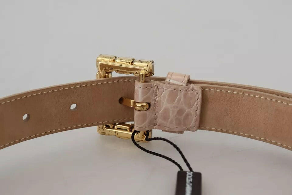 Dolce & Gabbana Beige Leather Crystal Buckle Women Belt -   -  Dolce & Gabbana.