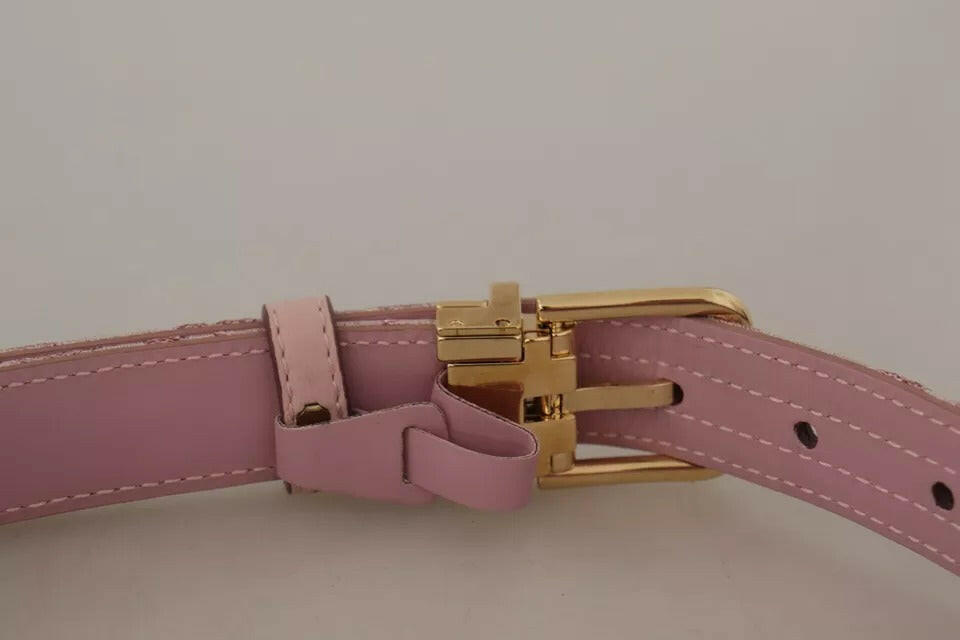 Dolce & Gabbana Pink Jaquard Embroidered Gold Tone Metal Buckle Belt -   -  Dolce & Gabbana.