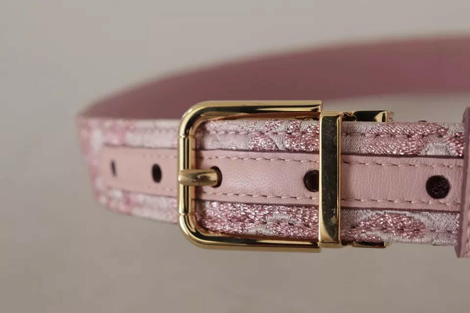 Dolce & Gabbana Pink Jaquard Embroidered Gold Tone Metal Buckle Belt -   -  Dolce & Gabbana.
