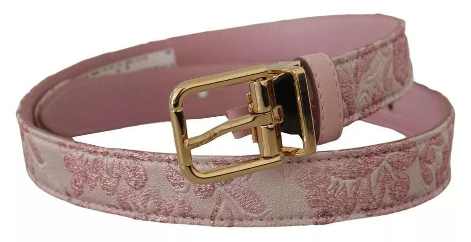 Dolce & Gabbana Pink Jaquard Embroidered Gold Tone Metal Buckle Belt -   -  Dolce & Gabbana.