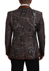 Dolce & Gabbana Bronze Monkey Print Silk Slim Jacket Blazer -   -  Dolce & Gabbana.