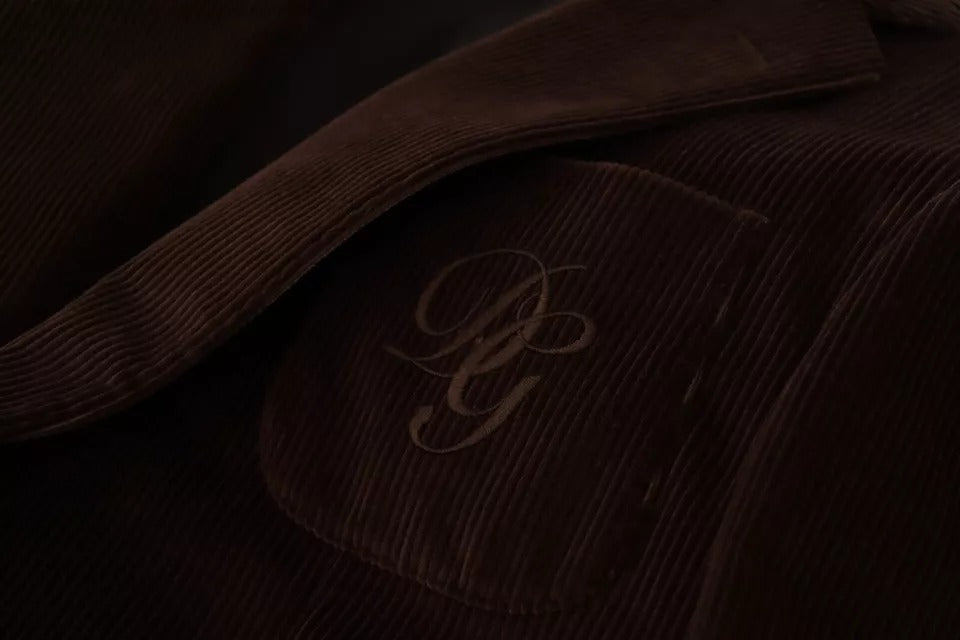 Dolce & Gabbana Brown Corduroy Slim Fit Coat DG Logo Blazer -   -  Dolce & Gabbana.