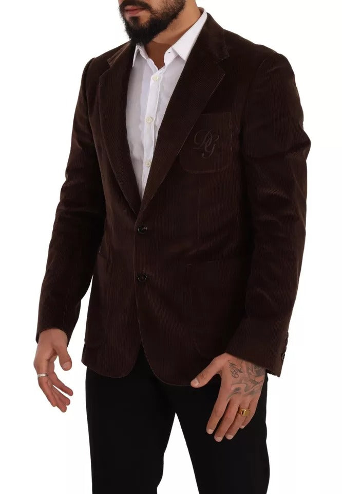 Dolce & Gabbana Brown Corduroy Slim Fit Coat DG Logo Blazer -   -  Dolce & Gabbana.