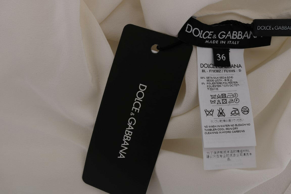 Dolce & Gabbana White Silk ITALIA IS LOVE Blouse T-shirt -   -  Dolce & Gabbana.