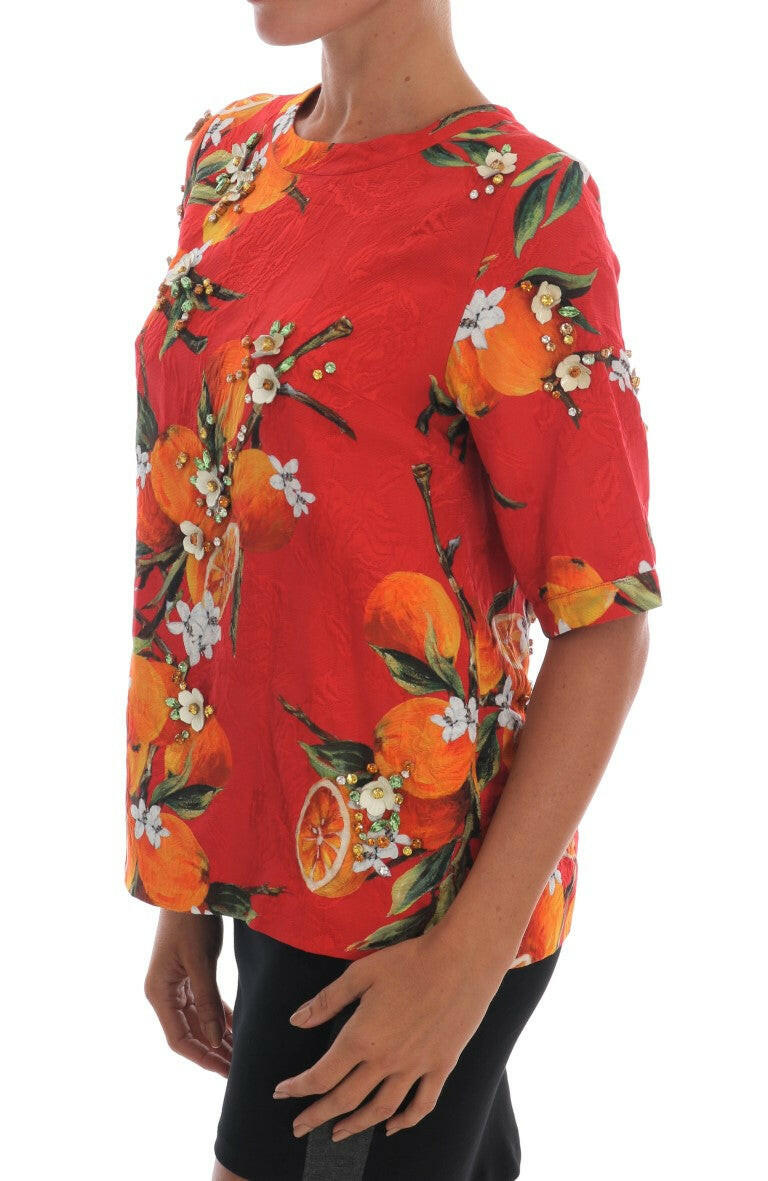 Dolce & Gabbana Orange Print Crystal-Embellished Blouse -   -  Dolce & Gabbana.