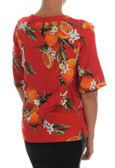 Dolce & Gabbana Orange Print Crystal-Embellished Blouse -   -  Dolce & Gabbana.