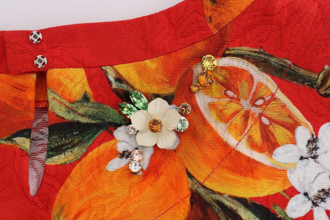 Dolce & Gabbana Orange Print Crystal-Embellished Blouse -   -  Dolce & Gabbana.