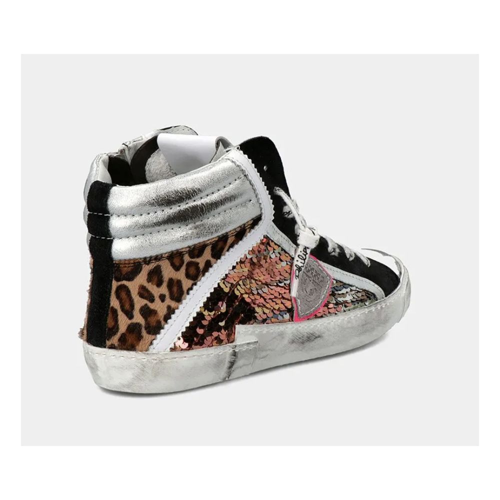 Philippe Model Elegant Gray Leather Sneakers with Sequin Details -   -  Philippe Model.