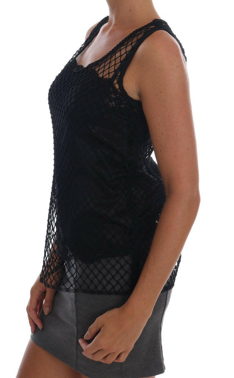Dolce & Gabbana Black Silk Mesh Floral Lace Top -   -  Dolce & Gabbana.