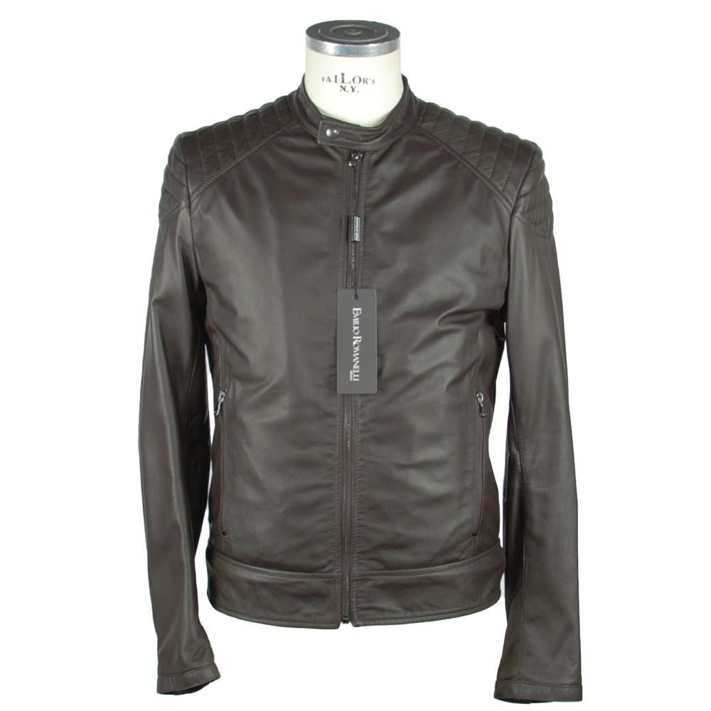 Emilio Romanelli Elegant Brown Leather Zip Jacket -   -  Emilio Romanelli.