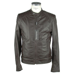 Emilio Romanelli Elegant Brown Leather Zip Jacket -   -  Emilio Romanelli.