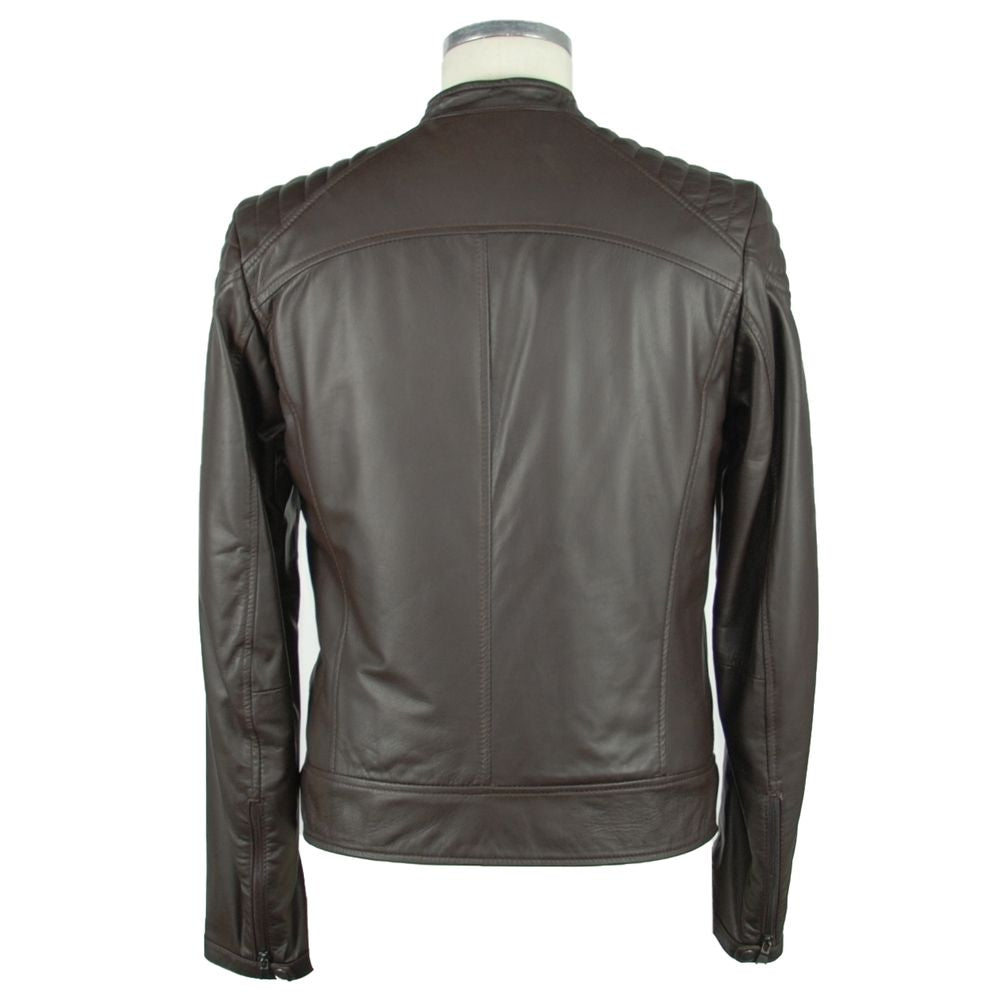 Emilio Romanelli Elegant Brown Leather Zip Jacket -   -  Emilio Romanelli.