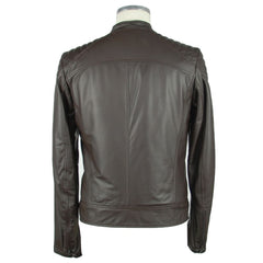 Emilio Romanelli Elegant Brown Leather Zip Jacket -   -  Emilio Romanelli.