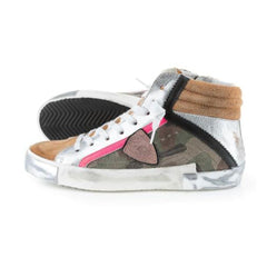Philippe Model Army Green High-Top Sneakers with Leather Accents -   -  Philippe Model.