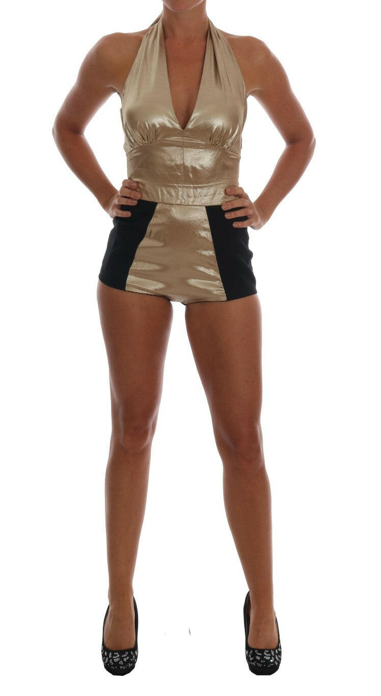 Dolce & Gabbana Gold Silk Stretch Romper Body -   -  Dolce & Gabbana.
