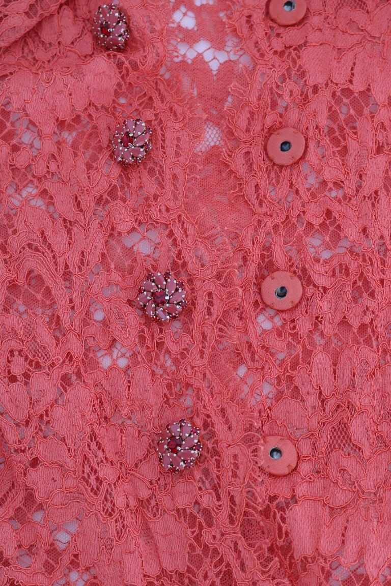 Dolce & Gabbana Orange Crystal Buttons Floral Lace Blouse -   -  Dolce & Gabbana.