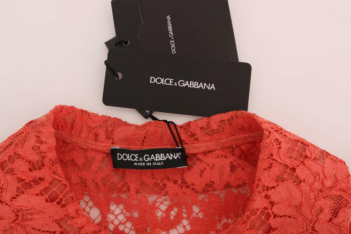 Dolce & Gabbana Orange Crystal Buttons Floral Lace Blouse -   -  Dolce & Gabbana.