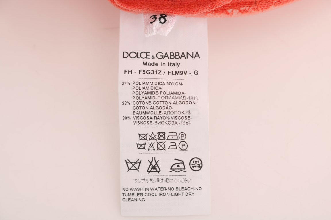 Dolce & Gabbana Orange Crystal Buttons Floral Lace Blouse -   -  Dolce & Gabbana.
