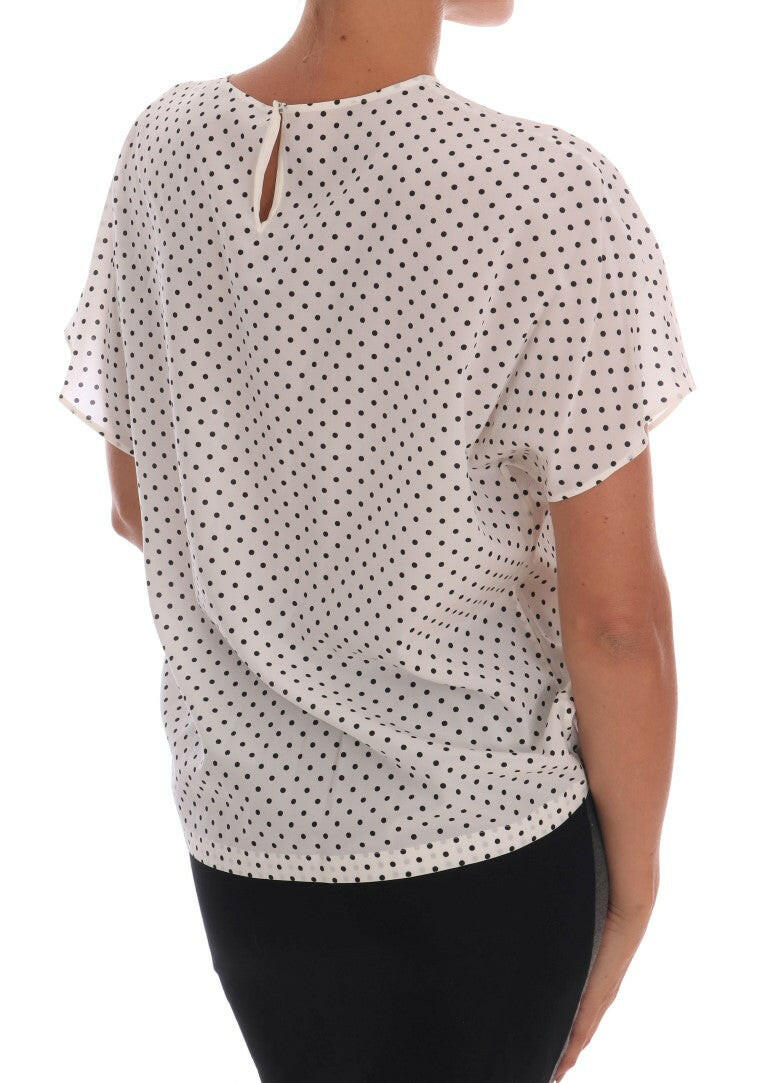 Dolce & Gabbana White Polka Dotted Silk T-shirt Top -   -  Dolce & Gabbana.