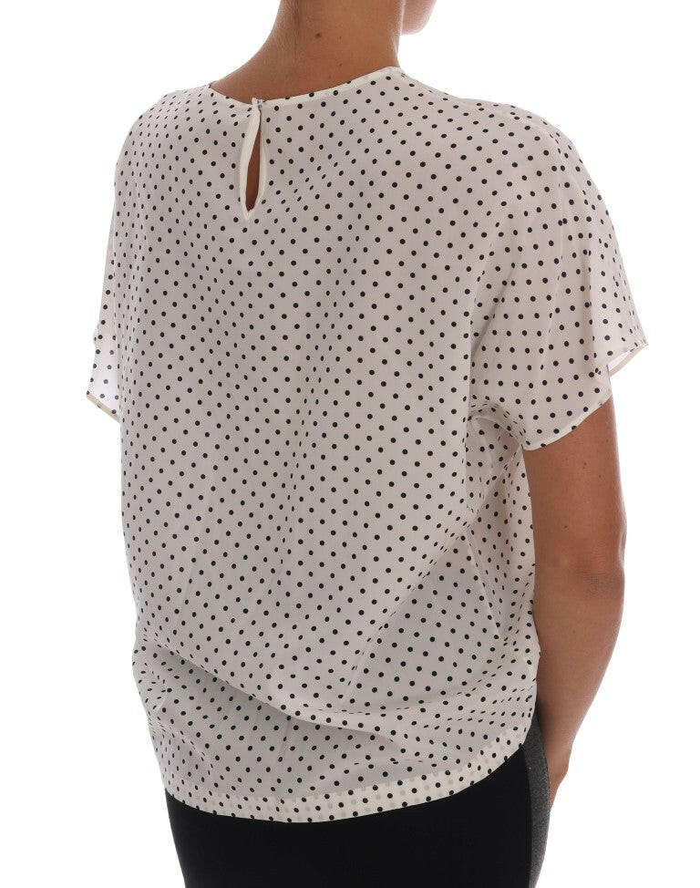 Dolce & Gabbana White Polka Dotted Silk T-shirt Top -   -  Dolce & Gabbana.