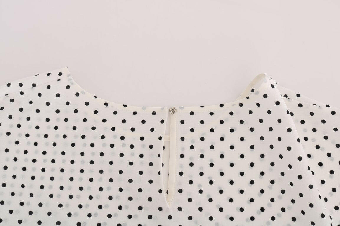 Dolce & Gabbana White Polka Dotted Silk T-shirt Top -   -  Dolce & Gabbana.