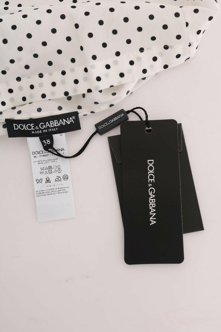 Dolce & Gabbana White Polka Dotted Silk T-shirt Top -   -  Dolce & Gabbana.