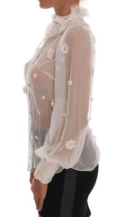 Dolce & Gabbana White Daisy Applique Silk Shirt -   -  Dolce & Gabbana.