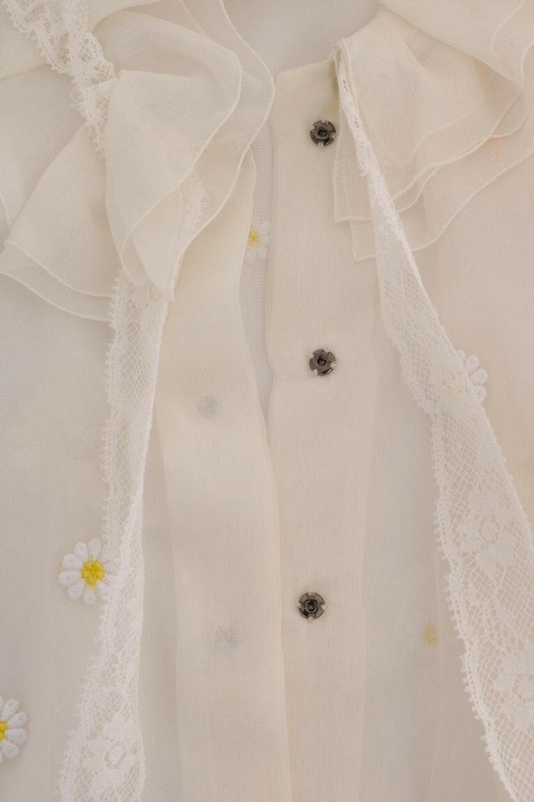 Dolce & Gabbana White Daisy Applique Silk Shirt -   -  Dolce & Gabbana.