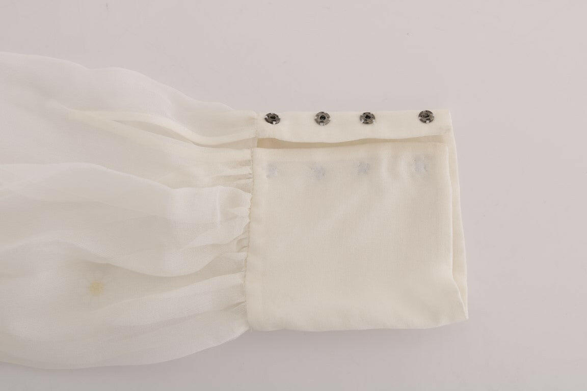 Dolce & Gabbana White Daisy Applique Silk Shirt -   -  Dolce & Gabbana.