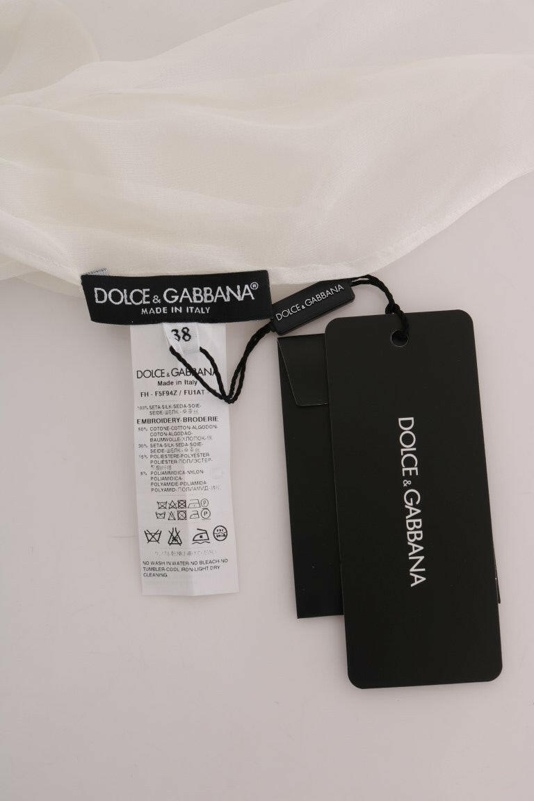 Dolce & Gabbana White Daisy Applique Silk Shirt -   -  Dolce & Gabbana.