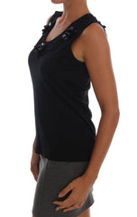 Dolce & Gabbana Black Cotton Floral Crystal Tank Top -   -  Dolce & Gabbana.